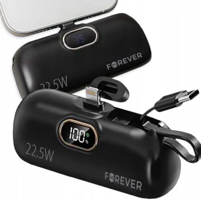 Image de Forever PowerBank Mini Lightning Noir 5000mAh Batterie Externe Charge Rapide mit Technologie Pass Through Compacte et Légère pour Téléphone Portable Power Bank écran LED