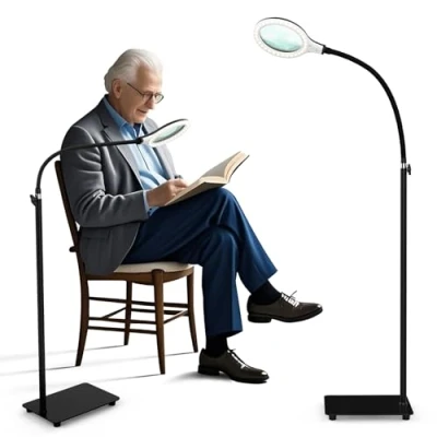 Image de Delixike loupe avec lumière et support, lampe col de cygne flexible, à intensité variable 54 LED pour personnes âgées, lecture, travaux manuels