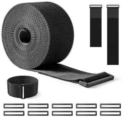 Image de Trilancer Sangles de Câble Réglables avec Attache en Scratch Robustes 7.5 cm x 5 m 10 Boucles Ajustables, Découpables, Réutilisables pour Fixer Câbles,Tuyaux,Tubes,Vélo,Bagages, Camping,Clôture