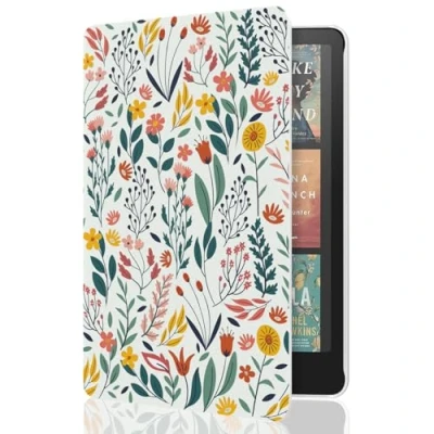 Image de MoKo Étui Compatible avec 7&quot; Kindle Paperwhite 12th Generation 2024&amp;Kindle Colorsoft Signature Edition 2024, Coque de Protection légère en PU Auto Wake/Sleep pour Fleur