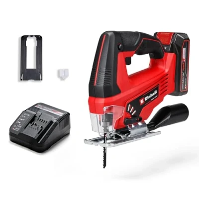 Image de Einhell Scie sauteuse sans fil TC JS 18/70 Li (1 x,2,5 Ah) (18 V, profondeur de coupe 70 mm, changement lame outil, adaptateur pour aspirateur, avec batterie 2,5 Ah et chargeur, 1 lame)