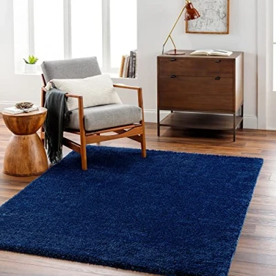 Image de Surya Tapis Shaggy Epais Salon, Salle à Manger, Chambre Adulte et Ado, Cuisine Poil Long Moelleux Doux Monochrome, Grand Uni Poils Longs, 160x213cm Bleu Marine