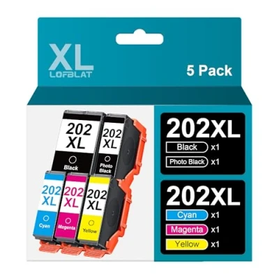 Image de LOFBLAT 202XL Cartouches d&#039;encre Compatibles pour Epson 202 XL Remplacement Expression Premium XP 6100 6105 6000 6005 Imprimante (1Noir 1Photo Noir 1Cyan 1Magenta 1Jaune)