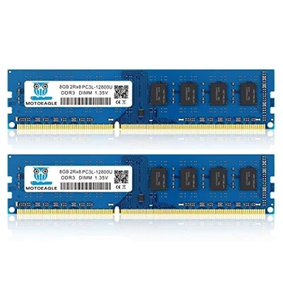 Image de DDR3L 1600 UDIMM PC3L 12800U 16Go (2x8Go) 1600MHz 8GB 2Rx8 PC3 240 Pin CL11 1.35V Mémoire pour Ordinateur de Bureau