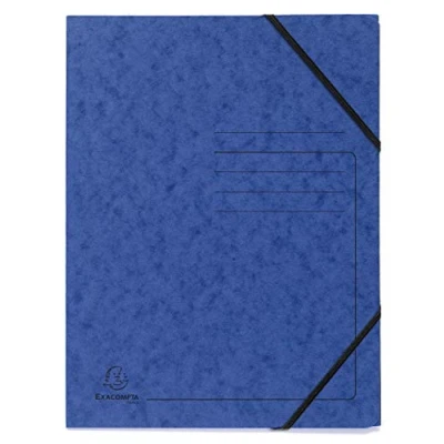 Image de Exacompta Réf. 555412E Paquet de 5 chemises à élastiques sans rabat imprimées pochettes en carte lustrée 355 g/m² dimensions 24 x 32 cm pour documents au format A4 couleur BLEU