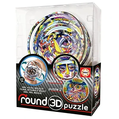 Image de Educa Puzzle 3D Round Puzzle. 2 Images abstraites à résoudre. Visitez, tournez Vous et résolvez! 12,7 cm de diamètre 14 Anneaux concentriques. À partir 8 Ans (19709)