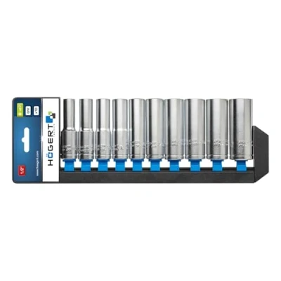 Image de Hogert Technik HT1A888 Jeu de douilles 10 hexagonale Acier chrome vanadium 1/2 à tête carrée
