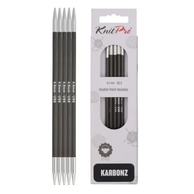 Image de KnitPro 15 cm x 4 mm Karbonz Aiguilles circulaires à Double Pointe Noir et Argent