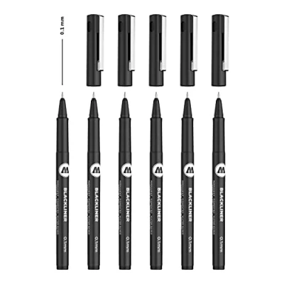 Image de Molotow Blackliner 0,1 mm (encre permanente indélébile Lot de 6 stylos à pointe fine Noir