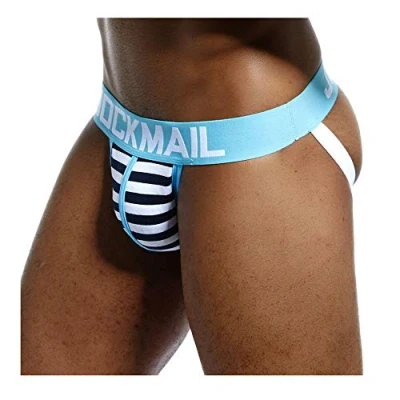 Image de Strings sexy pour homme en coton à rayures Bleu X Large