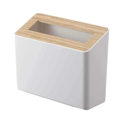 Image de YAMAZAKI 5231 RIN Table Poubelle, blanc, Résine ABS/Bois, minimaliste, 22 x 9 15.5 c m