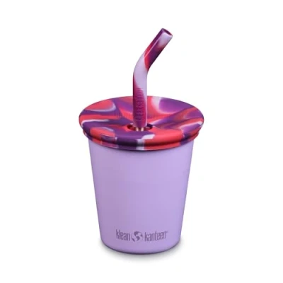 Image de Klean Kanteen Kid Cup Tasse en acier inoxydable avec couvercle paille Pétale de crocus 284 ml