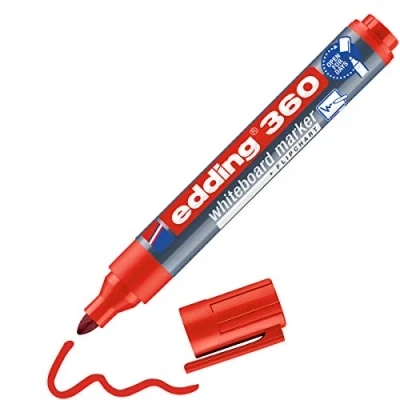 Image de edding 360 Marqueur pour tableaux blancs rouge 10 stylos pointe ronde 1,5 3 mm feutre effaçable blanc, magnétique, mémo et chevalet de conférence sketchnotes rechargeable
