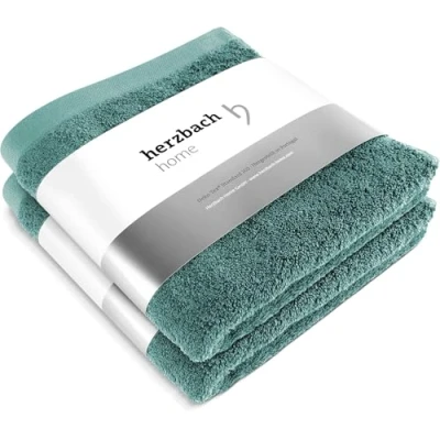 Image de herzbach home Le Set de 2 Serviettes qualité supérieure en 50 x 100 cm Haute qualité, moelleuses et absorbantes 100% Coton Fin Naturel (Vert Océan)