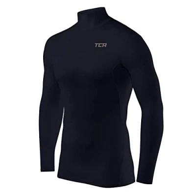 Image de TCA HyperFusion sous T Shirt Manches Longues Couche de Base Compression pour Homme Col Rond/Col Montant Bleu Foncé Montant, L