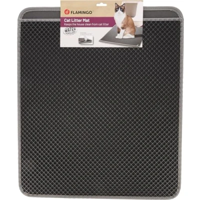Image de FLAMINGO Tapis pour bac à litière Chat Matz Gris 70x60x1,3cm avec Fond imperméable et Double Couche Récupérer Facilement la Déperlant