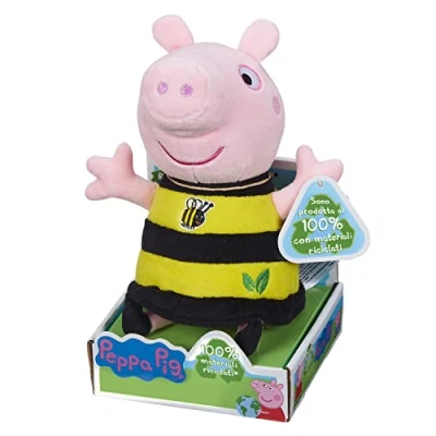 Image de Rocco Giocattoli Pig Peluche de Peppa, 20 cm Haut et entièrement Produits avec Plastique recyclé. Assortis en Quatre Styles différents, Couleur Abeille, 07381