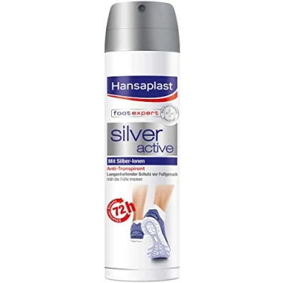 Image de Hansaplast Silver Active Spray pour les pieds (150 ml), déodorant anti transpirant avec protection 72 h contre odeurs et la transpiration, complexe actif aux ions d&#039;argent