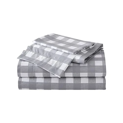 Image de Eddie Bauer Parure de lit en Percale Coton, Gracieuse et fraîche, décoration d&#039;intérieur élégante, Simple, Motif écossais Lakehouse Gris/Blanc