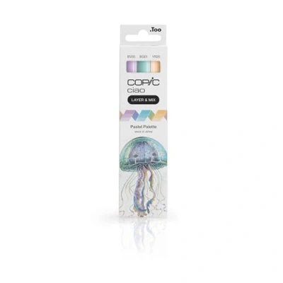 Image de COPIC Ciao LAYER &amp; MIX « Pastel Palette », Set de marqueurs 3 couleurs différentes, marqueur mise en page avec une pointe moyenne et brosse.