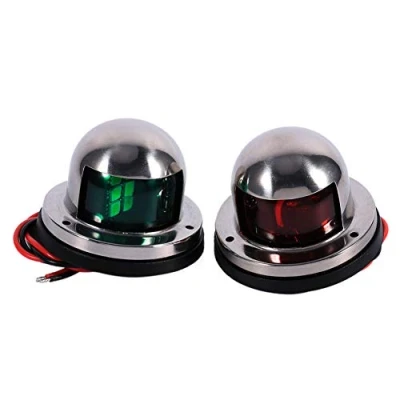 Image de 2pcs Feux de Navigation, Keenso LED 12V Lumières Navigation Signalisation Pontons Lampe en Acier Inoxydable