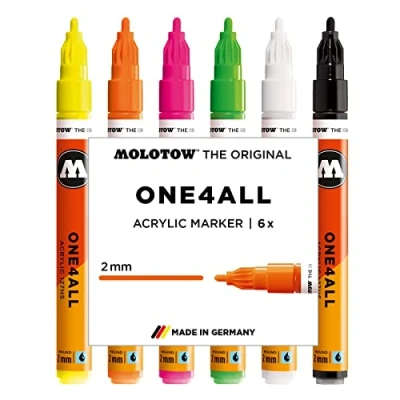 Image de Molotow One4All Marqueur acrylique Étui fluo. 6 Stück fluo