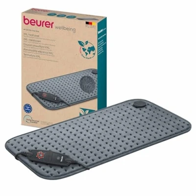 Image de Beurer HK 123 Cosy Grey Green Planet Coussin chauffant, face supérieure et inférieure en matériau recyclé moelleux, format XXL 60 x 30 cm, avec 6 niveaux de température, lavable machine