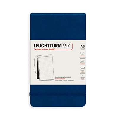 Image de LEUCHTTURM1917 364416 Bloc notes Pocket (A6), couverture rigide, 184 pages numérotes, bleu marine, pointillé