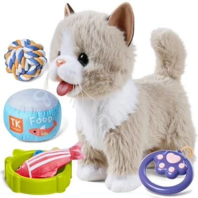 Image de TUMAMA Jouet interactif pour chat enfants, doudou chaton avec télécommande, laisse qui coule et aboiement, peluche électronique animal de compagnie à partir 3, 4, 5, 6 Marcher,