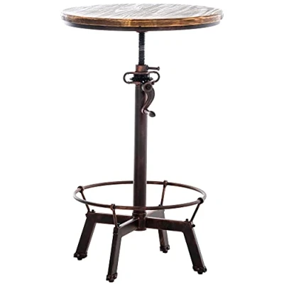 Image de CLP Table Ajustable Malita en Métal Et Bois I De Bar Style Industriel Mange Debout avec Repose Pieds, Couleur:Bronze