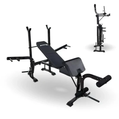 Image de Mobiclinic® Fitness, Banc de Musculation, Multifonctionnel, Pressfit, Ajustable, Pliable, Acier, Supporte jusqu&#039;à 250 kg, Support pour barres, Idéal les exercices force à la maison