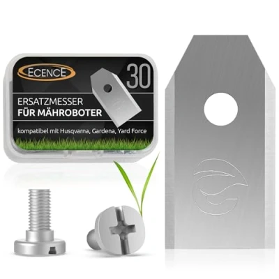 Image de ECENCE 30 Lames Robot Tondeuse Vis Incluses Compatibles avec Husqvarna Automower, Gardena, Yardforce, Sileno, McCulloch en Acier Inoxydable