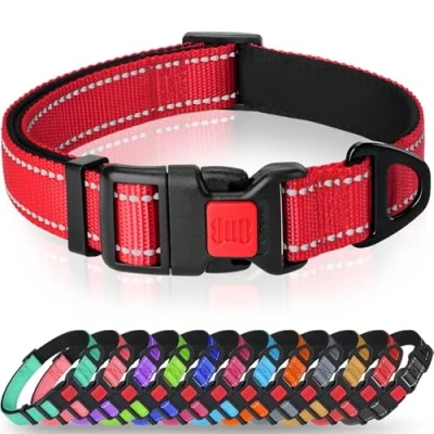 Image de Taglory Collier pour Chien, en Nylon Réfléchissant Réglable Classique avec Rembourré Doux Respirant Mesh Chiot Chiens, XS, Rouge