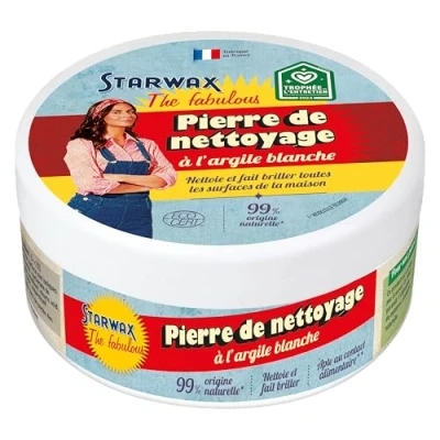 Image de STARWAX THE FABULOUS Pierre Blanche Multi Usages A l&#039;Argile Nettoie, Fait Briller Toutes Surfaces 99% d&#039;Origine Naturelle Certifiée Ecocert Fabriquée en France 300 gr