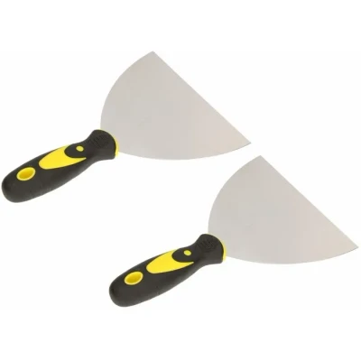 Image de KOTARBAU Lot de 2 spatules peintre en inox 150 mm Spatule plâtrier universelle Grattoirs pour enlever Couteau à palette avec manche caoutchouc
