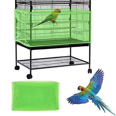 Image de Mngren Housse de cage à oiseaux, extra large, universelle, attrape semences, réglable pour perroquets, petits animaux, filet surveillance, cages rondes carrées