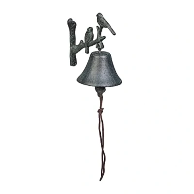 Image de Relaxdays Cloche avec Petits Oiseaux, Clochette pour Jardin, HxLxP : 20 x 10 13 cm, Corde, Aspect Vintage, Vert foncé