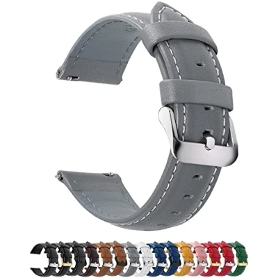 Image de Fullmosa 22mm Bracelet de Montre en Cuir Véritable, 14mm 16mm 18mm 19mm 20mm 24mm à Dégagement Rapide,Boucle Acier Inoxydable,22mm,Gris