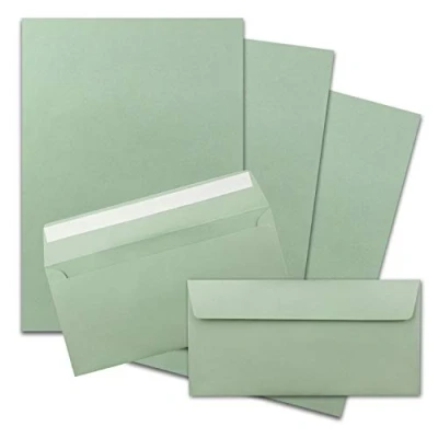 Image de 50x sets de papier à lettres A4 avec enveloppes DL fermeture: autocollantes couleur: eucalyptus (vert) mat FarbenFroh by GUSTAV NEUSER