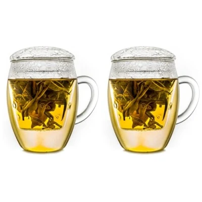 Image de Creano Lot de 2 verres à thé tout en un avec filtre et couvercle dans UNE pratique, théière idéale 400ml