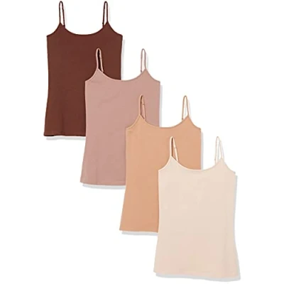 Image de Amazon Essentials Caraco Coupe Cintrée Femme, Lot de 4, Brun/Brun Foncé/Fauve Foncé/Rose Blush, S