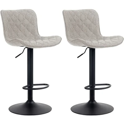 Image de CLP Lot De 2 Tabourets Bar Emma Similicuir Tissu Velours I Chaises Hautes Réglables Pivotant Pied Métal Repose Pieds, Couleur:Taupe, Matériel:Tissu
