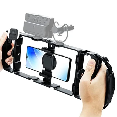 Image de [Utilisations Multiples] JJC Support vidéo Universel pour Smartphone + kit de télécommande Bluetooth iPhone 15 14 13 12 11 Pro Max Huawei Samsung Mobile Phone Video Cage Filmer des Films