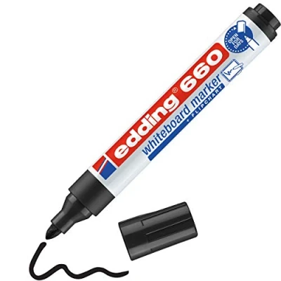 Image de edding 660 Marqueur pour tableaux blancs noir 1 stylo pointe ronde 1,5 3 mm feutre effaçable blanc, magnétique, mémo et chevalet de conférence sketchnotes rechargeable
