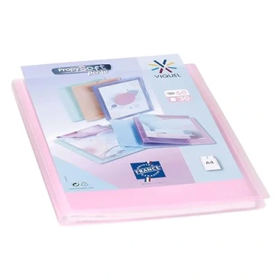 Image de Viquel Protège documents personnalisable Reliure Format A4 Porte Vues 60 (30 pochettes) Propysoft Pochettes transparentes et lisses Rose translucide