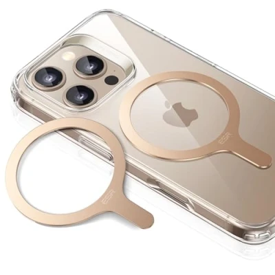 Image de ESR Anneau Magnétique 360, Autocollant Compatible avec MagSafe, Kit de Conversion Universel pour iPhone Séries 16/15/14/13/12/11/X, Galaxy Série S23/S22/S21/S20/S10, Lot 2, Titane du désert