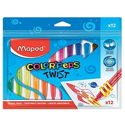 Image de Maped Color&#039;Peps Twist Crayons de Couleur Craies Cire Système à Tourner pour des Mains Propres Sachet 12 Assortis
