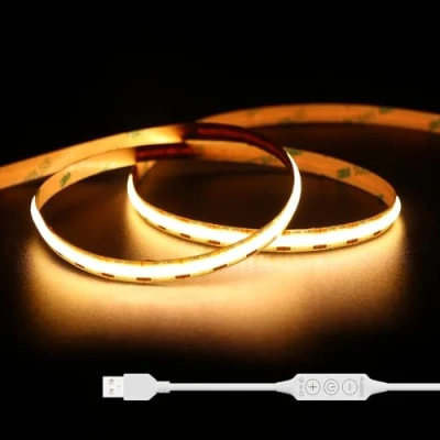 Image de GINGSOW USB Bande Lumineuse LED COB 5V Blanc Chaud 2700K 3M, Dimmable Densité 960LEDs Ruban Flexible Découpable Pour TV Rétroéclairage, Armoire, Chambre, Éclairage Maison DIY