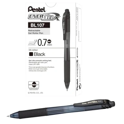 Image de Pentel Lot de 12 BL107 EnergelX Rollers gel rétractable pointe 0,7 mm Noir