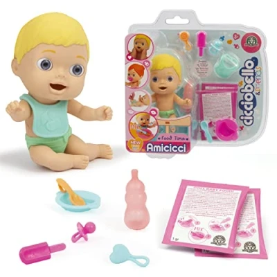 Image de Cicciobello Amicicci, Bébé avec Set Repas et Accessoires, Modèle Garçon Cheveux Blonds, Jouet pour Enfants dès 3 Ans, GIOCHI PREZIOSI, CC0221